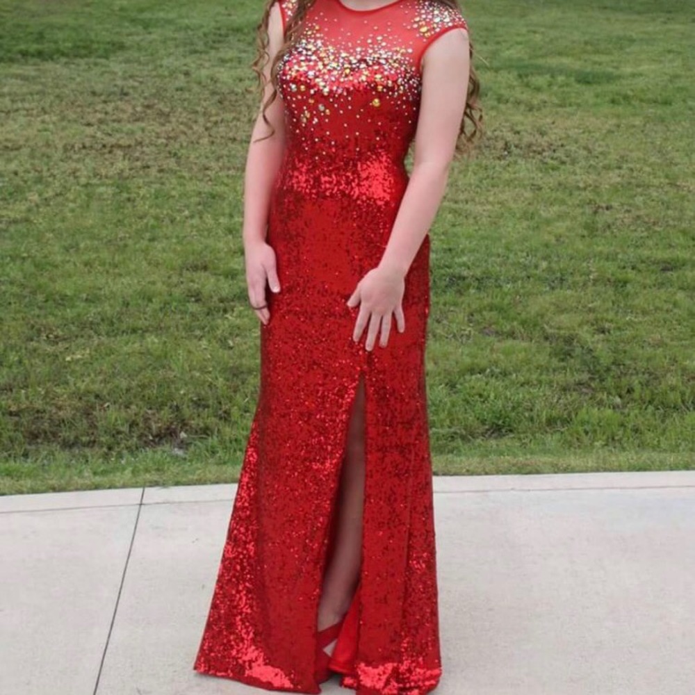Red sequin prom dress